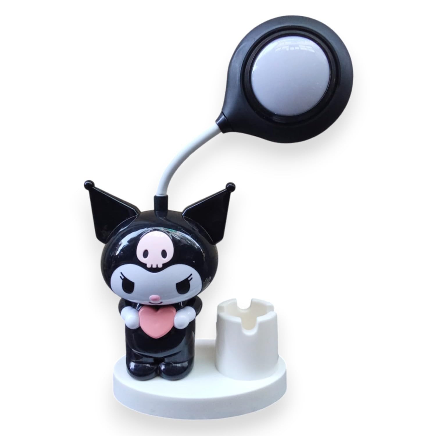 Cute Kuromi Cartoon Design Rechargeable LED Table Lamp with Pen Holder & Inbuilt Sharpener | Stylish 360° Flexible Neck Eye Protection Lighting Mini Study Desk Light for Boys and Girls
