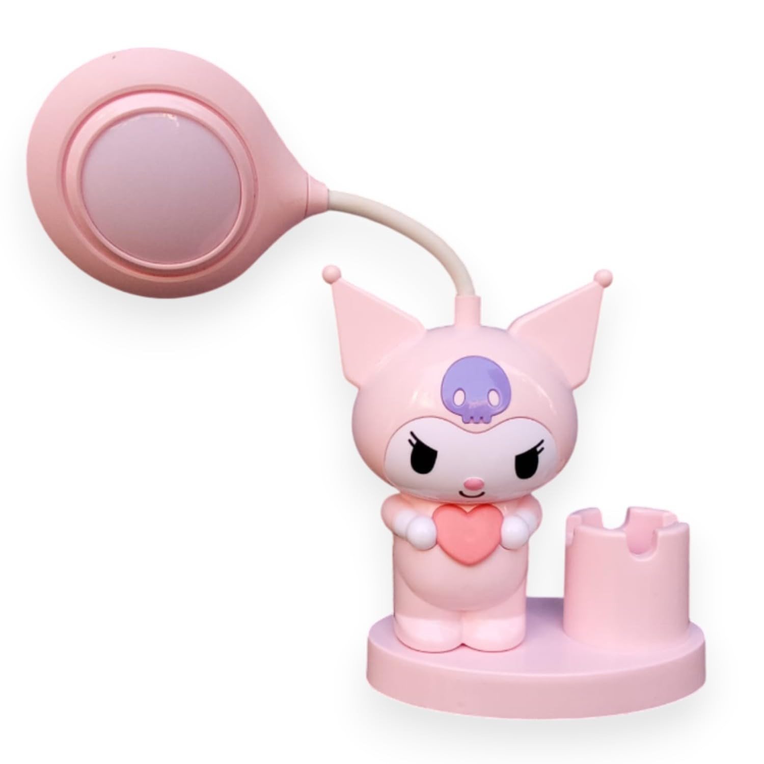 Cute Kuromi Cartoon Design Rechargeable LED Table Lamp with Pen Holder & Inbuilt Sharpener | Stylish 360° Flexible Neck Eye Protection Lighting Mini Study Desk Light for Boys and Girls
